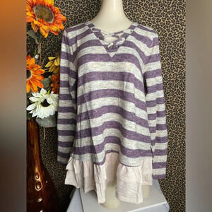 🌴3/$30🌴DOE & RAE Grape Striped Long Sleeve Lace Up Ruffle BabyDoll Top NWT